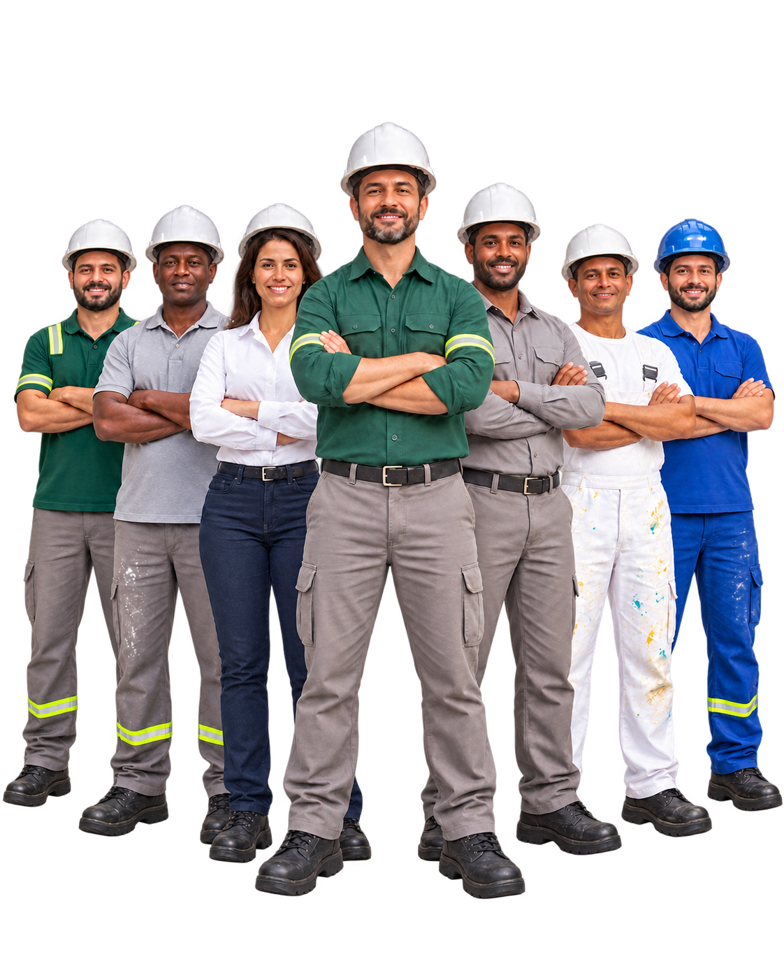 Equipe de profissionais da construção civil